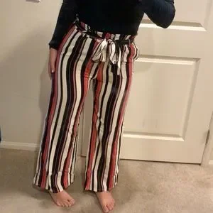 Palazzo Striped Pants in red, black, white and tan - Main Image